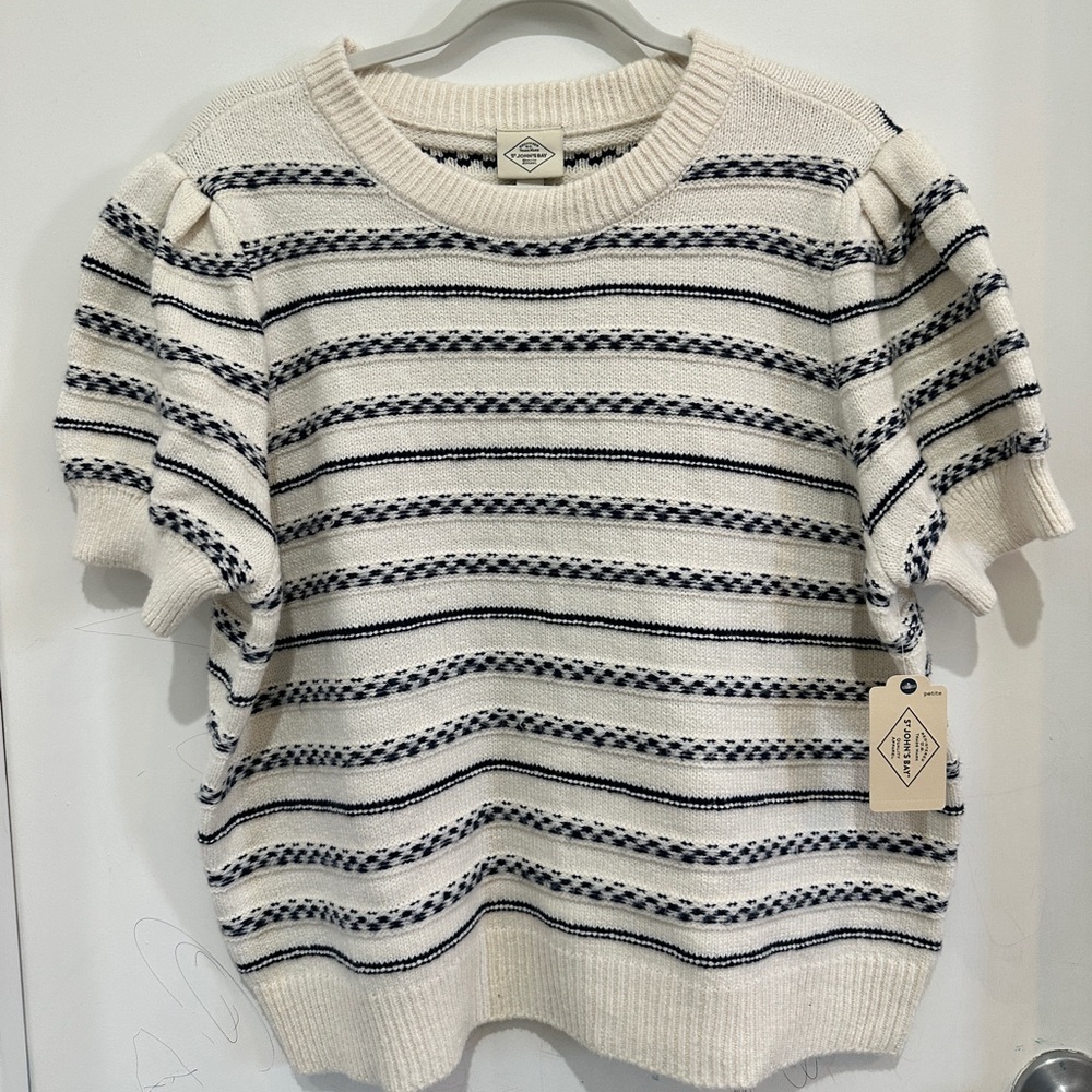 St. John's Bay Cream and Navy Striped Knit Top